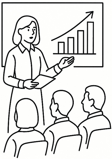 Researcher presenting to a group of experts